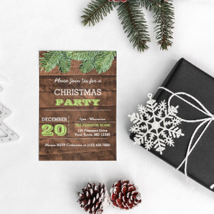 Rustieke Wood and Pine Branch Vakantie uitnodiging