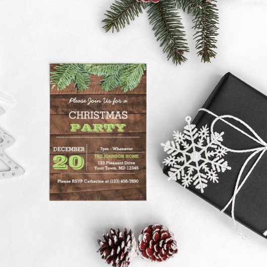 Rustieke Wood and Pine Branch Vakantie uitnodiging