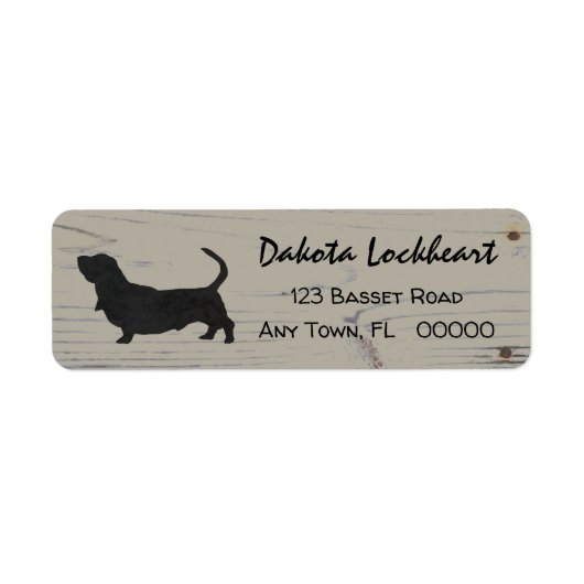 Rustieke Wood Basset Hound Waterverf Silhouet Etiket (Voorkant)
