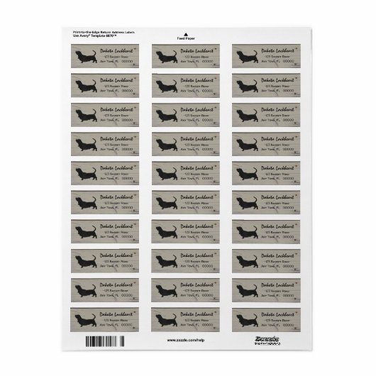 Rustieke Wood Basset Hound Waterverf Silhouet Etiket (Full Sheet)