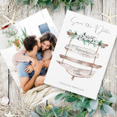 Rustieke Wood Beach Sign Waterverf Bloemenfoto Save The Date