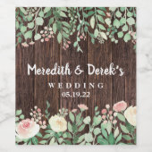 Rustieke Wood Blush Floral bruiloft wijn label Etiket (Enkel label)