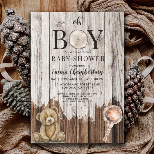 Rustieke Wood Boy Baby shower Invitation Kaart