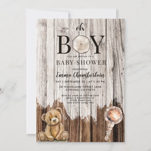 Rustieke Wood Boy Baby shower Invitation Kaart (Voorkant)