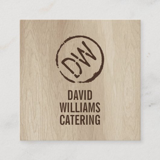 Rustieke Wood-Burned Gestempeld Monogram voor Cate Vierkante Visitekaartje (Voorkant)
