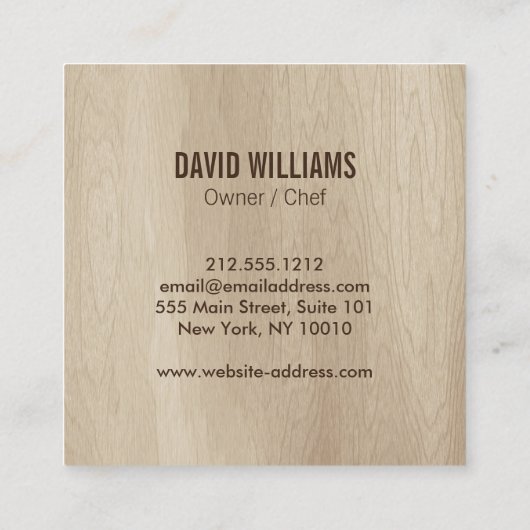 Rustieke Wood-Burned Gestempeld Monogram voor Cate Vierkante Visitekaartje (Achterkant)