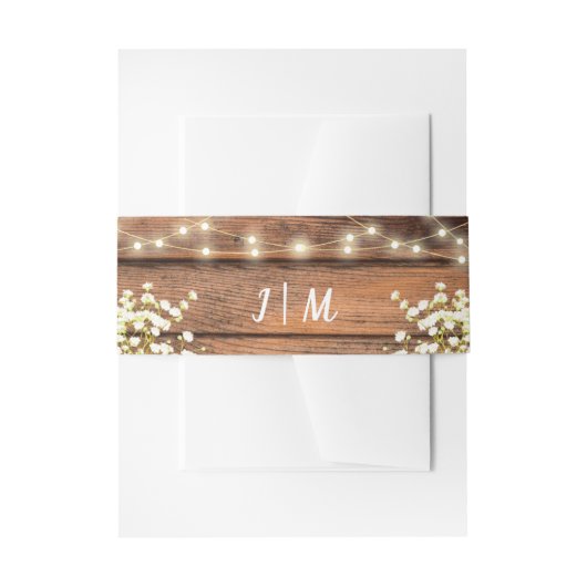 Rustieke Wood Chic Baby's Breath & String Lights Uitnodigingen Wikkel (Voorkant Voorbeeld)
