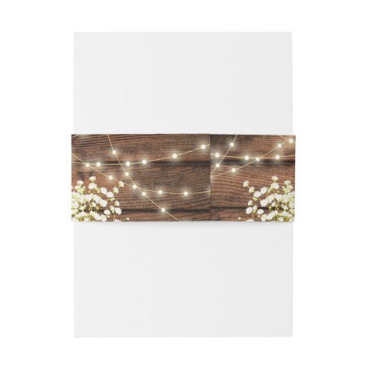 Rustieke Wood Chic Baby's Breath & String Lights Uitnodigingen Wikkel (Achterkant Voorbeeld)