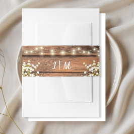 Rustieke Wood Chic Baby's Breath & String Lights Uitnodigingen Wikkel
