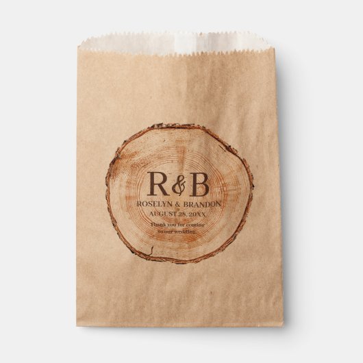 Rustieke Wood Cut slice Print Monogram Dank u Bedankzakje (Voorkant)