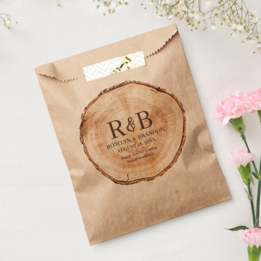 Rustieke Wood Cut slice Print Monogram Dank u Bedankzakje (Gezegeld)