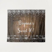 Rustieke Wood Glam Diamonds Glitter Party Achtergr Wandkleed (Voorkant (horizontaal))