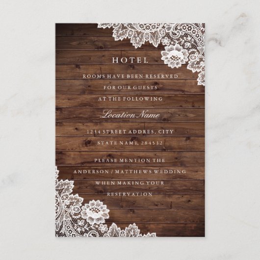 Rustieke Wood  Lace Hotel Accommodatie Informatiekaartje (Voorkant)