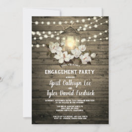 Rustieke Wood Magnolia Lantaarn Lights Verloving Kaart