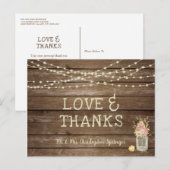 Rustieke Wood Mason Jar Flowers LIEFDE BEDANKT Bru Briefkaart (Voorkant / Achterkant)