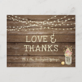 Rustieke Wood Mason Jar Flowers LIEFDE BEDANKT Bru Briefkaart