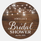 Rustieke Wood Mason Jars en Lights Vrijgezellenfee Ronde Sticker (Voorkant)