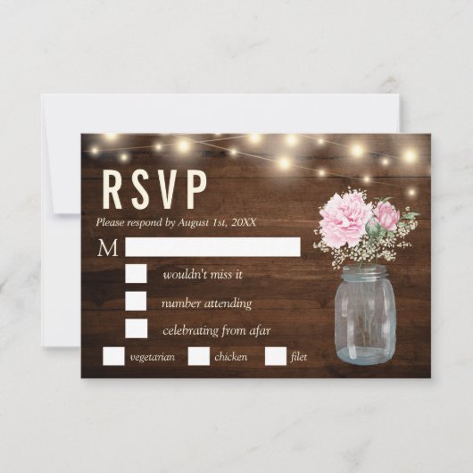 Rustieke Wood Peony Floral Mason RSVP-maaltijd Kaart (Voorkant)