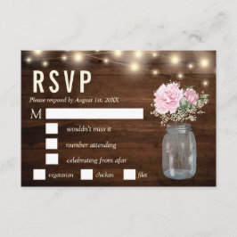 Rustieke Wood Peony Floral Mason RSVP-maaltijd Kaart