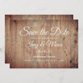 Rustieke Wood Rainbow Confetti Save the Date Kaart (Voorkant / Achterkant)