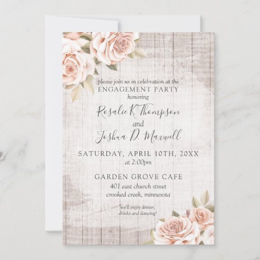 Rustieke Wood & Romantische Rozen Verlovingsfeest Kaart (Voorkant)