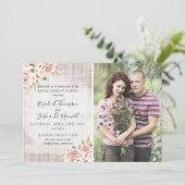 Rustieke Wood & Shabby Rozen Engagement Party Foto Kaart (Staand voorkant)