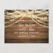Rustieke Wood & String Lights Save The Date Briefk Aankondigingskaart (Voorkant)