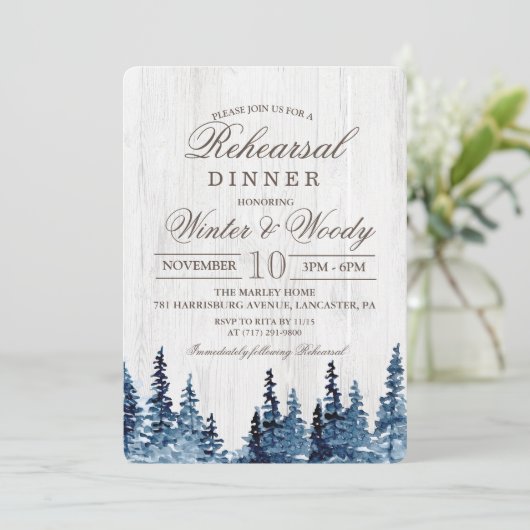 Rustieke Wood Tree repetitie diner uitnodiging (Staand voorkant)