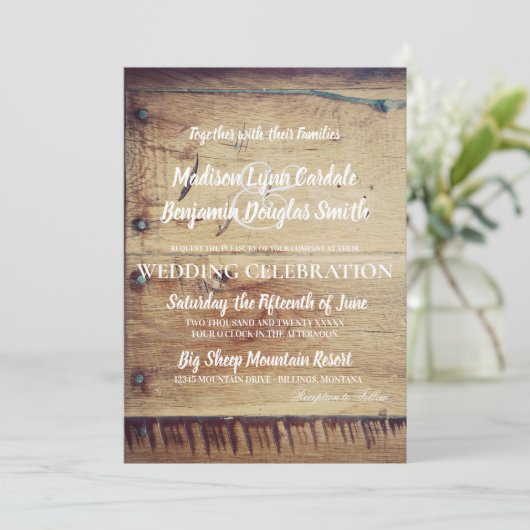 Rustieke Wood You & Me bruiloft uitnodigingen (Staand voorkant)