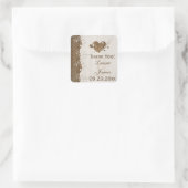 Rustieke Woodgrain Bloemen Kant Bruiloft Favor Sti Vierkante Sticker (Tas)