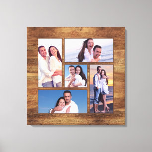 Rustieke Woodgrain Familie Foto Collage Sjabloon Canvas Afdruk