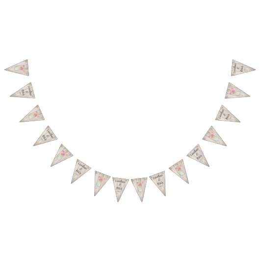 Rustieke Woodgrain Mason Jar Roze Bloemen Bruiloft Vlaggetjes (Alle)