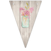 Rustieke Woodgrain Mason Jar Roze Bloemen Bruiloft Vlaggetjes (Derde vlag)