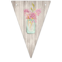 Rustieke Woodgrain Mason Jar Roze Bloemen Bruiloft