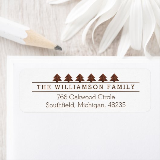 Rustieke Woodgrain Outdoor Pine Tree Forest Famili Etiket (Insitu)