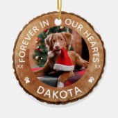 Rustieke Woodgrain Slice Memorial Pet Foto Keramisch Ornament (Voorkant)