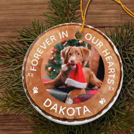 Rustieke Woodgrain Slice Memorial Pet Foto Keramisch Ornament