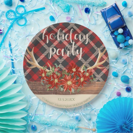Rustieke Woodland Antlers en Plaid Papieren Bordje (Feest)