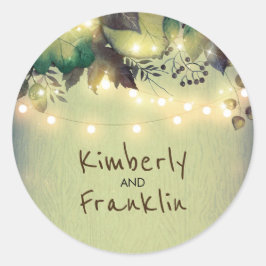 Rustieke Woodland Barn String Lights Bruiloft Ronde Sticker