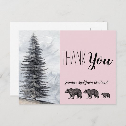 Rustieke Woodland Beren Roze Baby shower Dank u Briefkaart (Voorkant / Achterkant)
