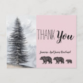 Rustieke Woodland Beren Roze Baby shower Dank u Briefkaart (Voorkant)
