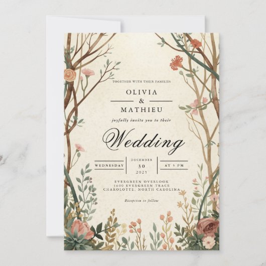 Rustieke Woodland Bloom Archway Wedding Kaart (Voorkant)
