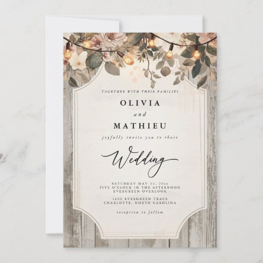 Rustieke Woodland Bloom Wedding Kaart (Voorkant)
