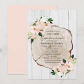 Rustieke Woodland Blush Bloemen Eerste Heilige Com Kaart (Voorkant / Achterkant)