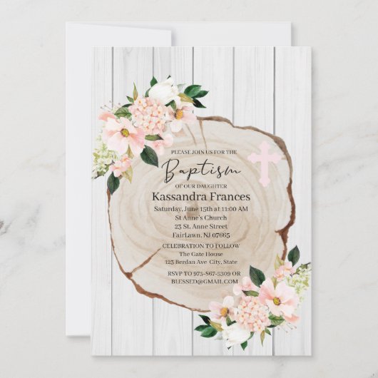 Rustieke Woodland Blush Bloemendoop Kaart (Voorkant)