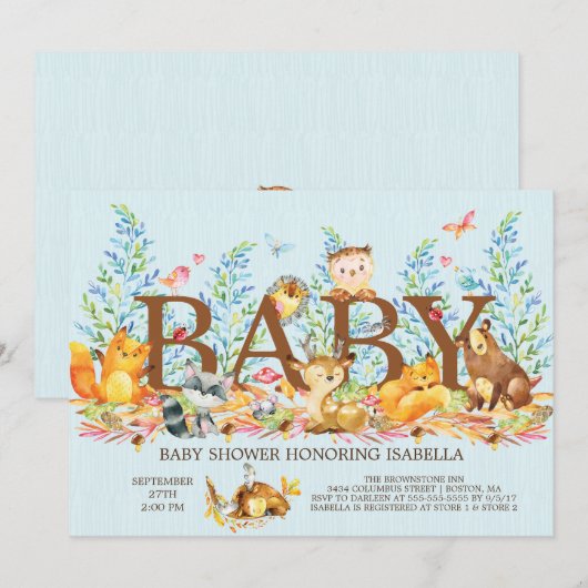 Rustieke Woodland Boys Baby shower Invitation Kaart (Voorkant / Achterkant)