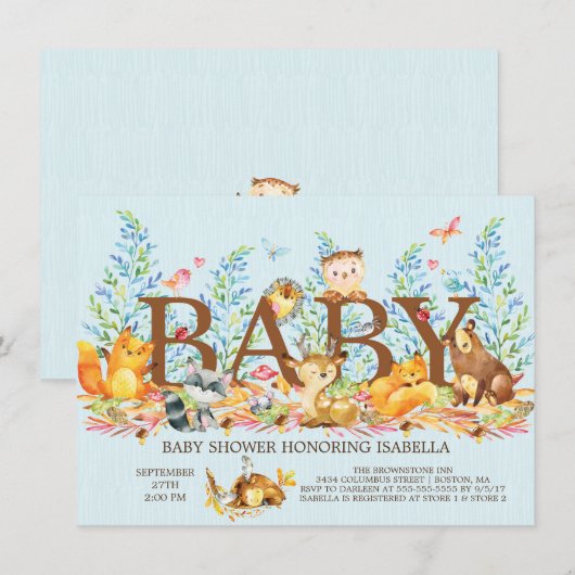Rustieke Woodland Boys Baby shower Invitation Kaart (Voorkant / Achterkant)