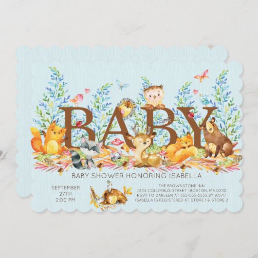 Rustieke Woodland Boysl Baby shower Invitation Kaart (Voorkant / Achterkant)