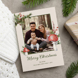 Rustieke Woodland Christmas Mushrooms Foto Feestdagenkaart