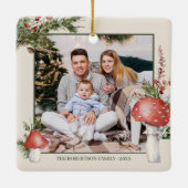 Rustieke Woodland Christmas Mushrooms Foto Keramisch Ornament (Achterkant)